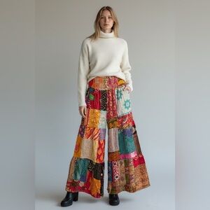 113 🌸 KANTHA Patchwork Wide legged bell pants. One size fits most. Handmade